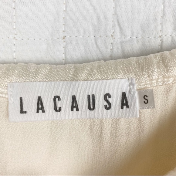 LACAUSA Flirty Cry Baby Cream Satin Ruffle Y2K Crop Top NWT Small - Picture 7 of 9